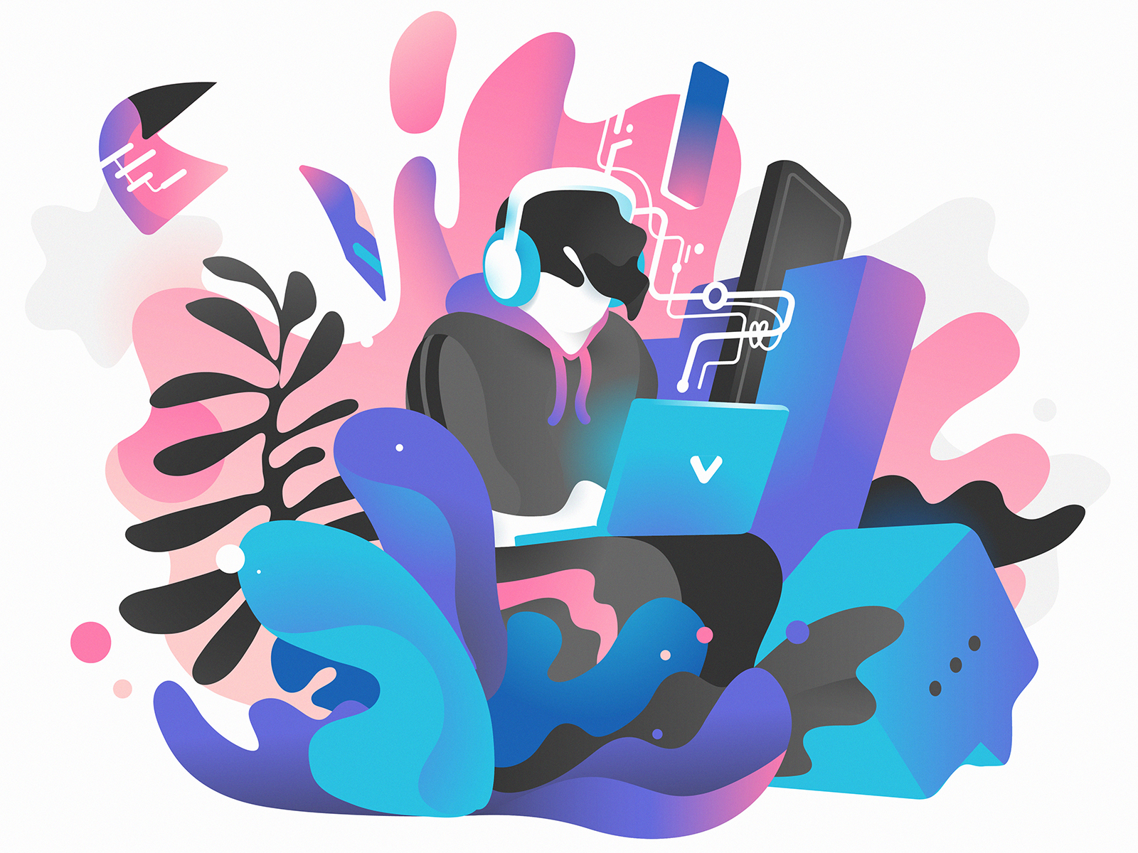 Imagem desenho de usuário utilizando notebook